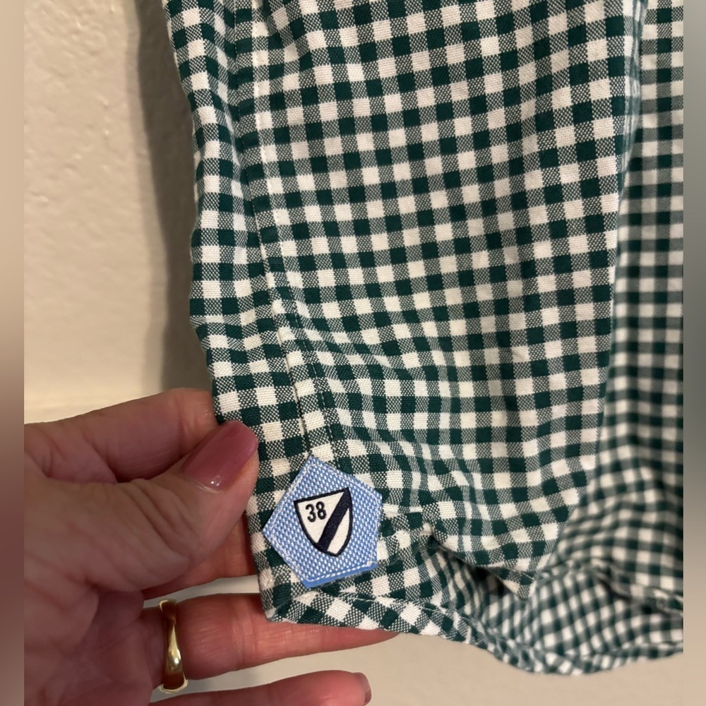 Cremieux Men’s short-sleeve button-up green and white gingham shirt size Large - Picture 4 of 4